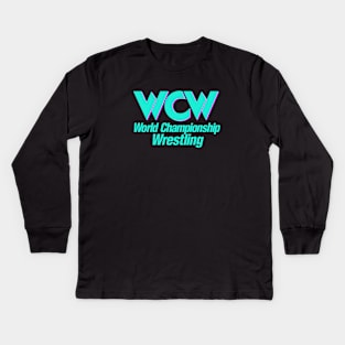 WCW teal logo Kids Long Sleeve T-Shirt